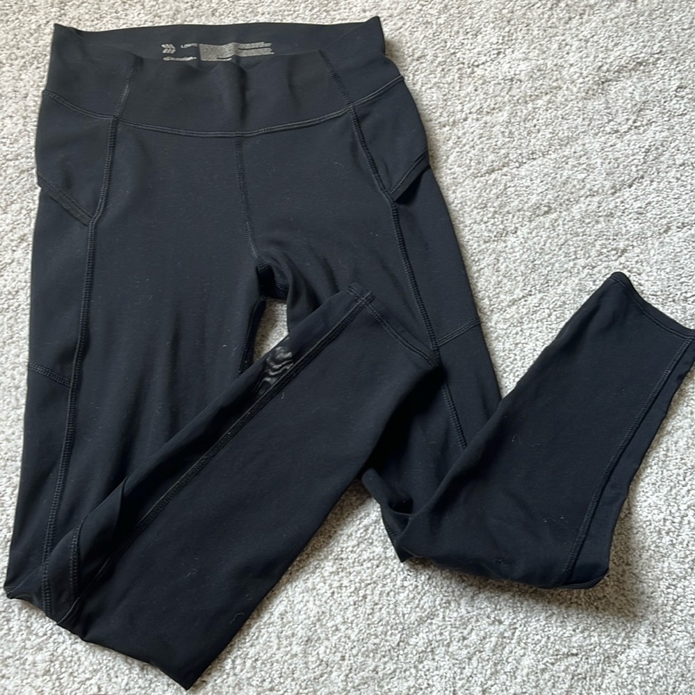 Girls All in Motion black leggings with mesh at front bottom